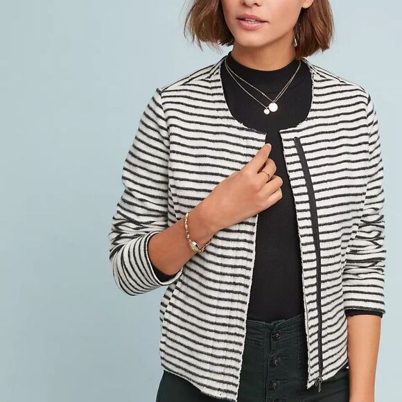 Anthropologie Dolan Knit Jacket small cardigan west Coast moto black stripe top - Picture 3 of 17